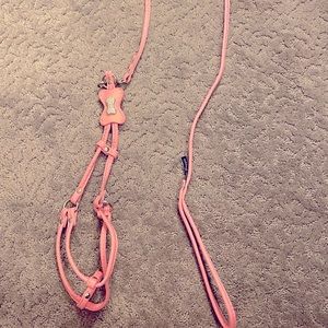 pink leather&rhinestone dog harness/leash sm dog (used once for boston terrier)